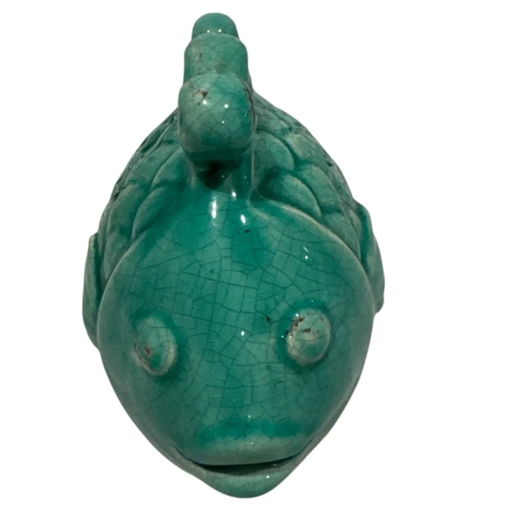 Tozai Home Turquoise Ceramic Fish with Crackle & Distessed Detail